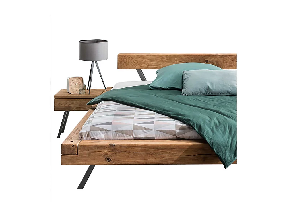 Balken Massivholzbett aus Wildeiche geölt Nachtkommoden (dreiteilig)