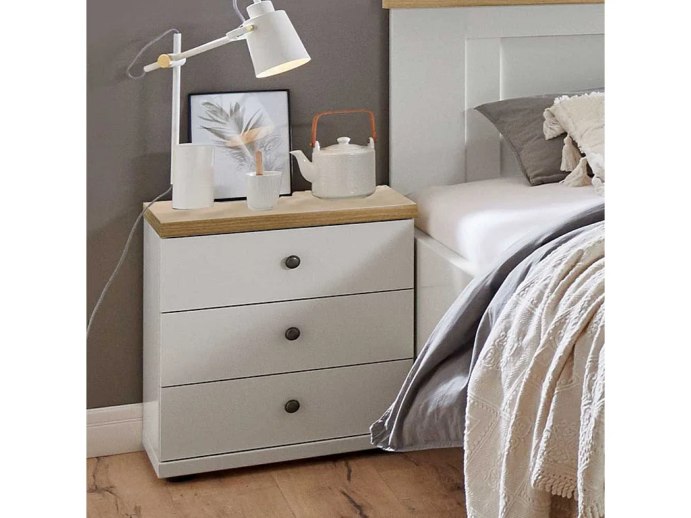 Landhaus Bett 160 cm in Weiß und Eiche Bianco Made in Germany