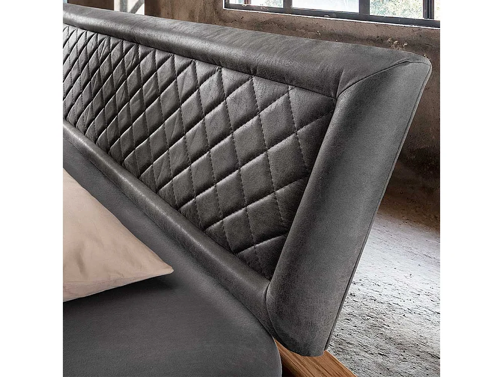 Holzbettgestell Polsterkopfteil Bett in Wildeichefarben und Anthrazit