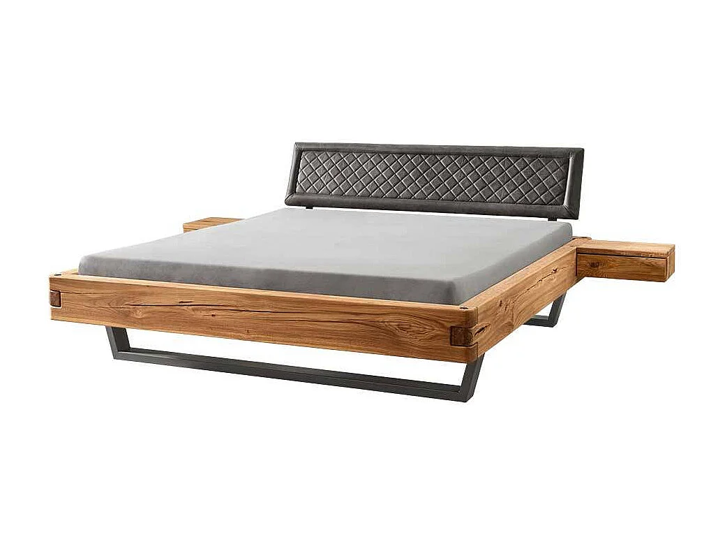 Holzbettgestell Polsterkopfteil Bett in Wildeichefarben und Anthrazit
