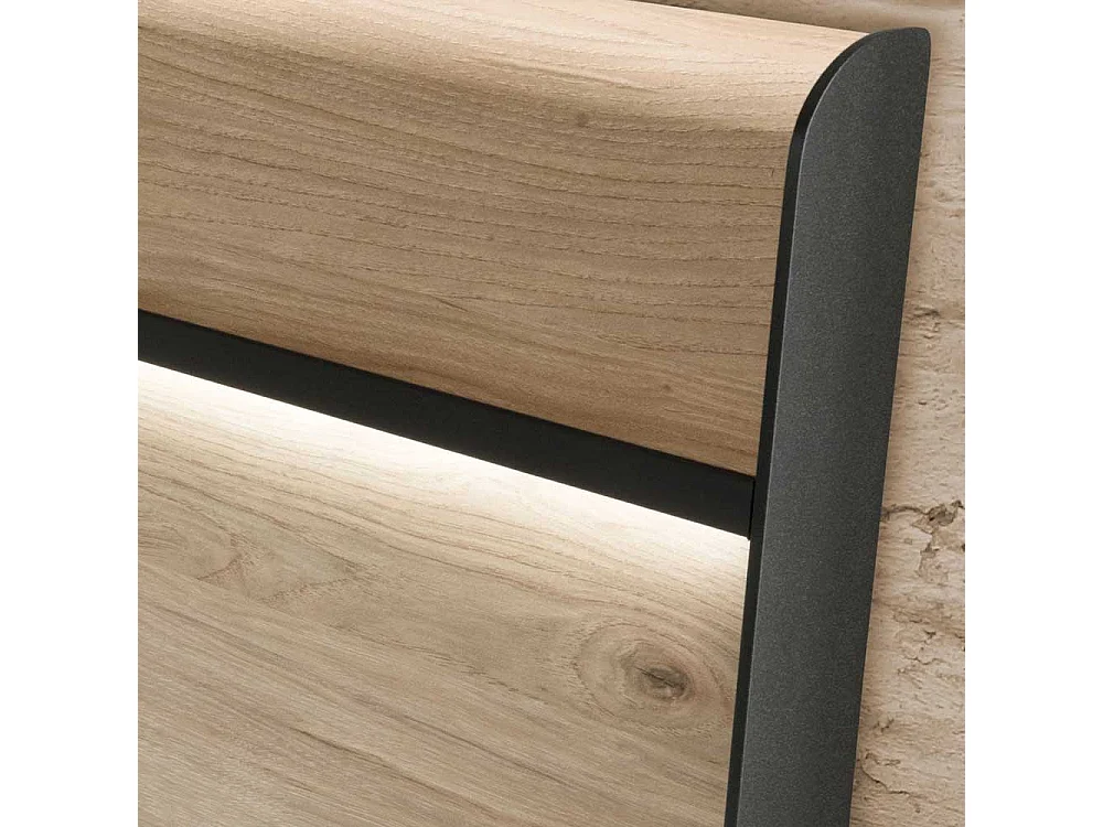 Ehebett in Eichefarben und Dunkelgrau LED Beleuchtung (dreiteilig)