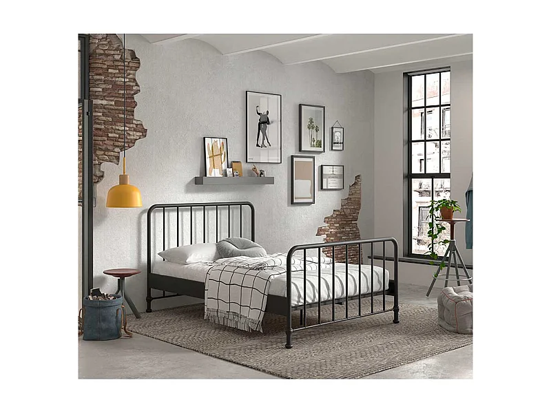 Metall Gitterbett in Schwarz matt 110 cm Kopfteil