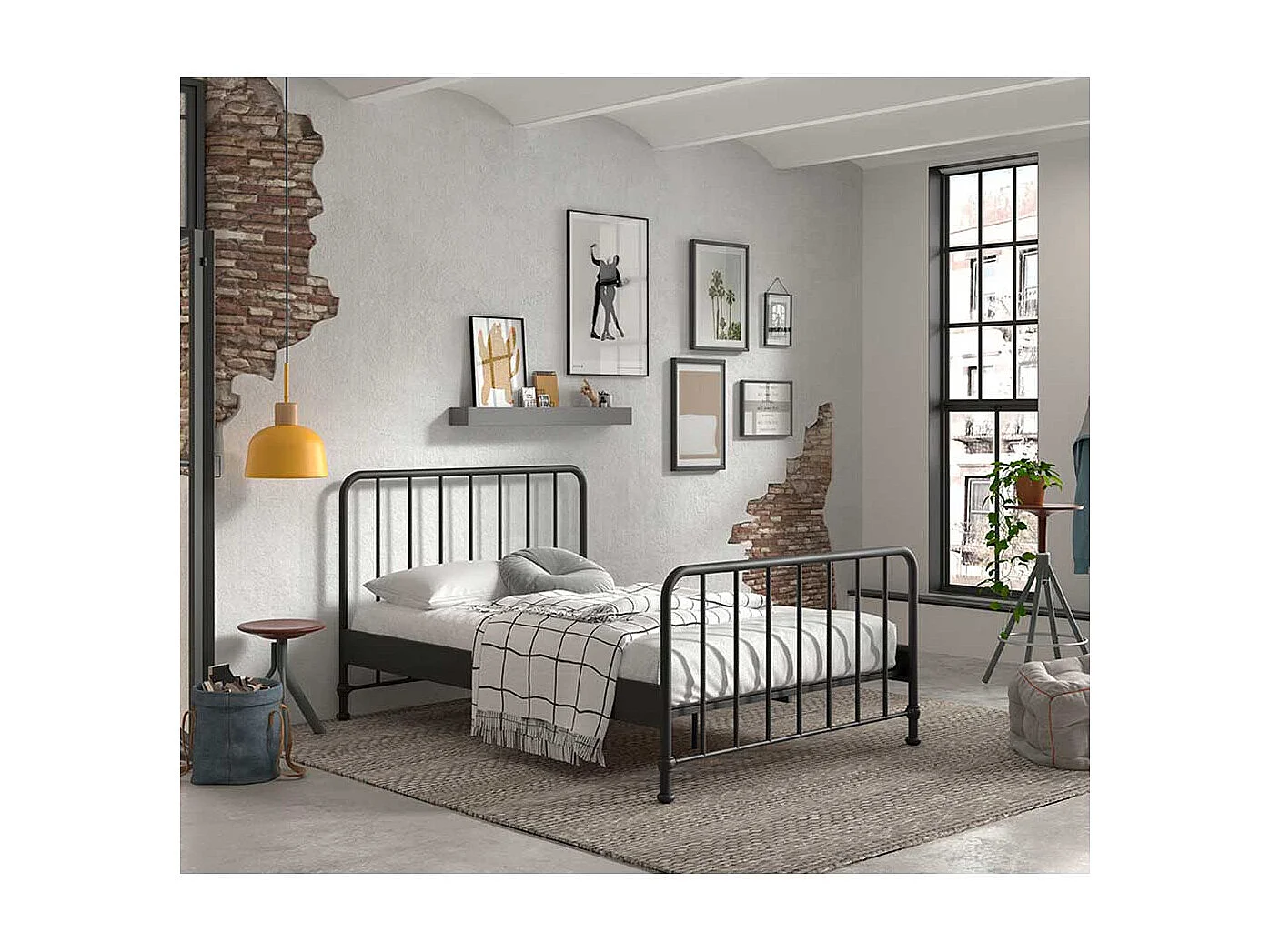 Metall Gitterbett in Schwarz matt 110 cm Kopfteil