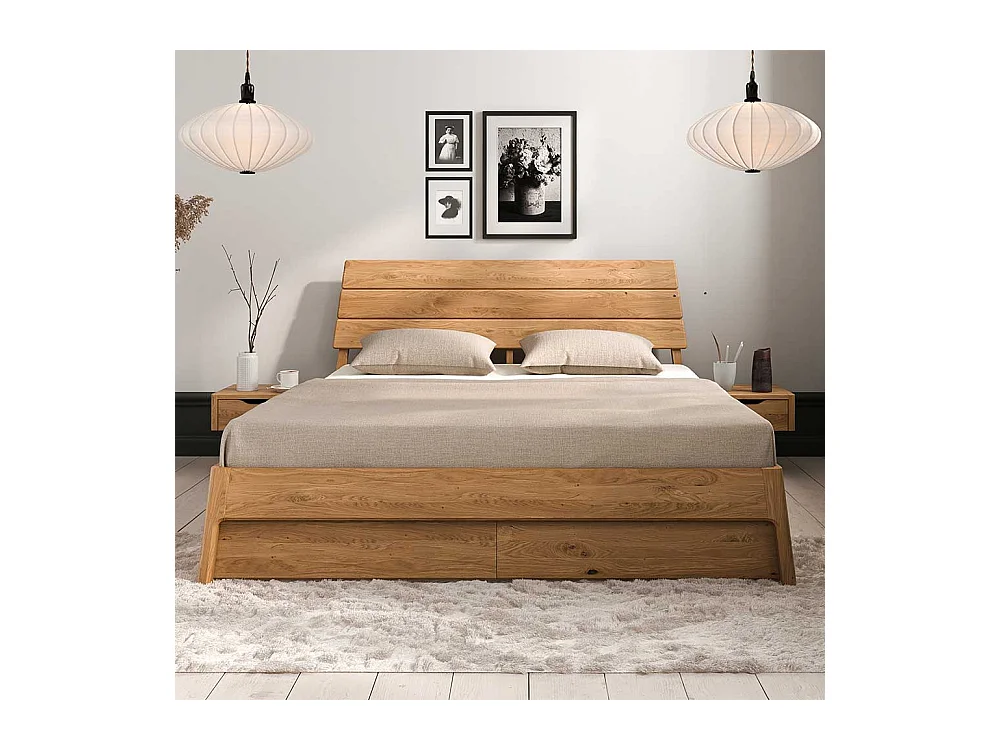 Bett in Wildeichefarben Vierfußgestell aus Holz