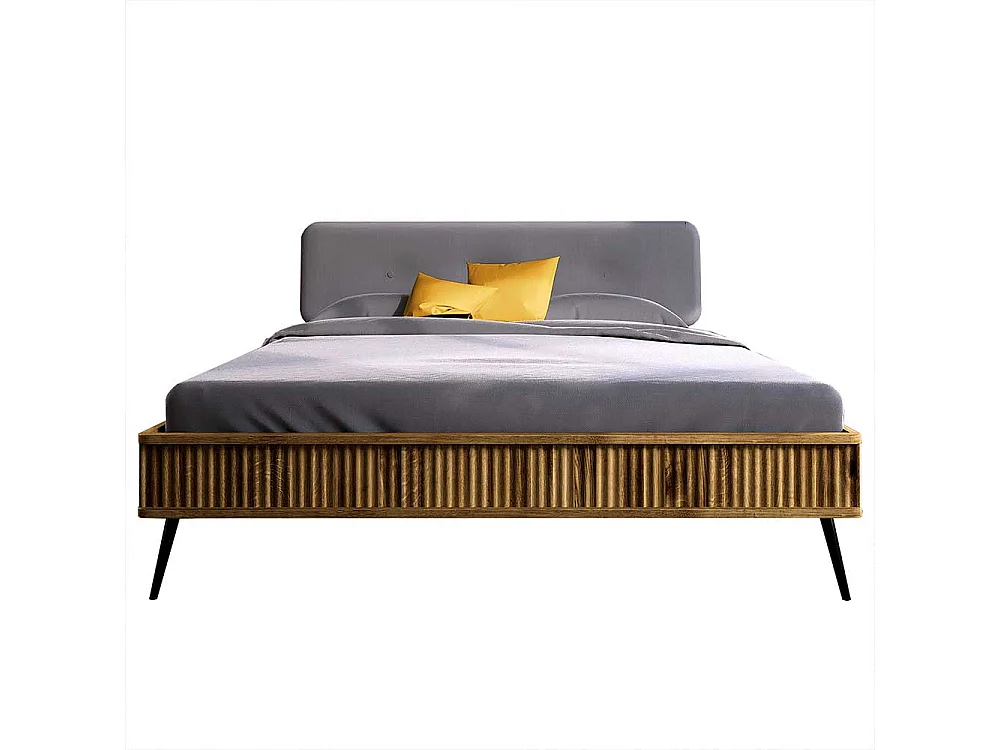 Bett Wildeiche mit Polsterkopfteil in modernem Design 41 cm Einstiegshöhe