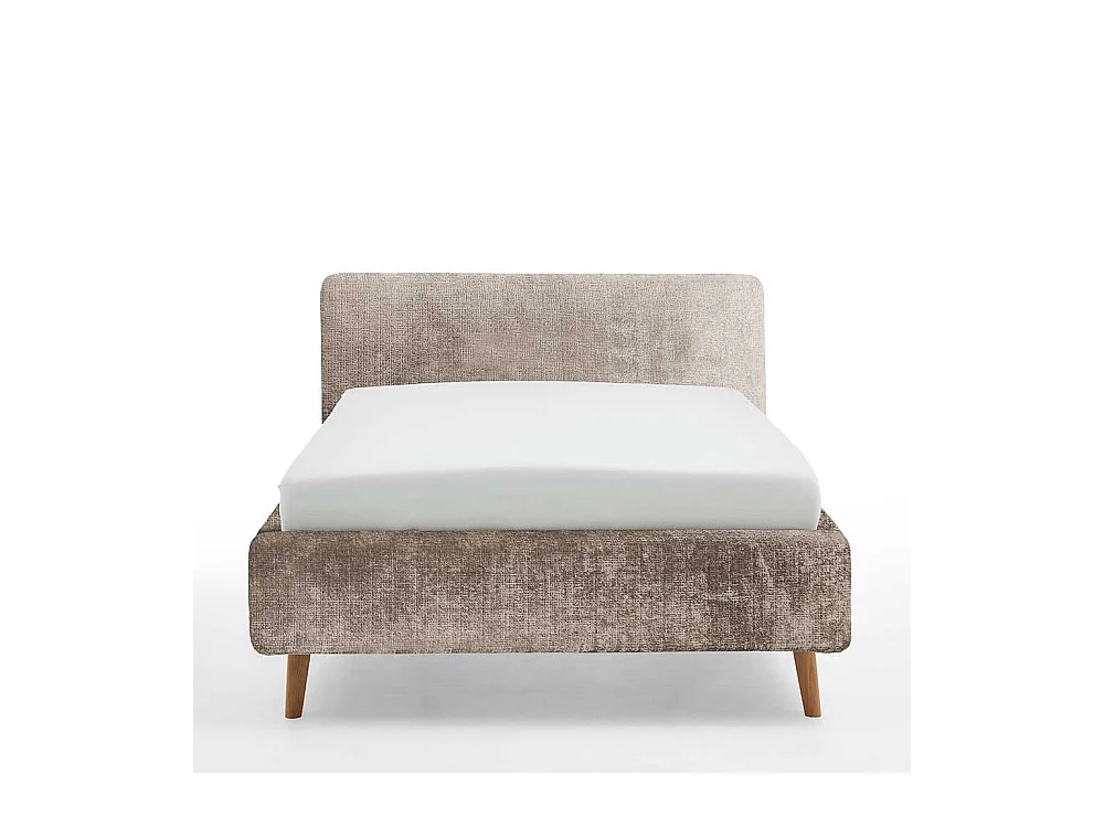 Doppelbettgestell mit Polster in Beige Vierfußgestell aus Holz