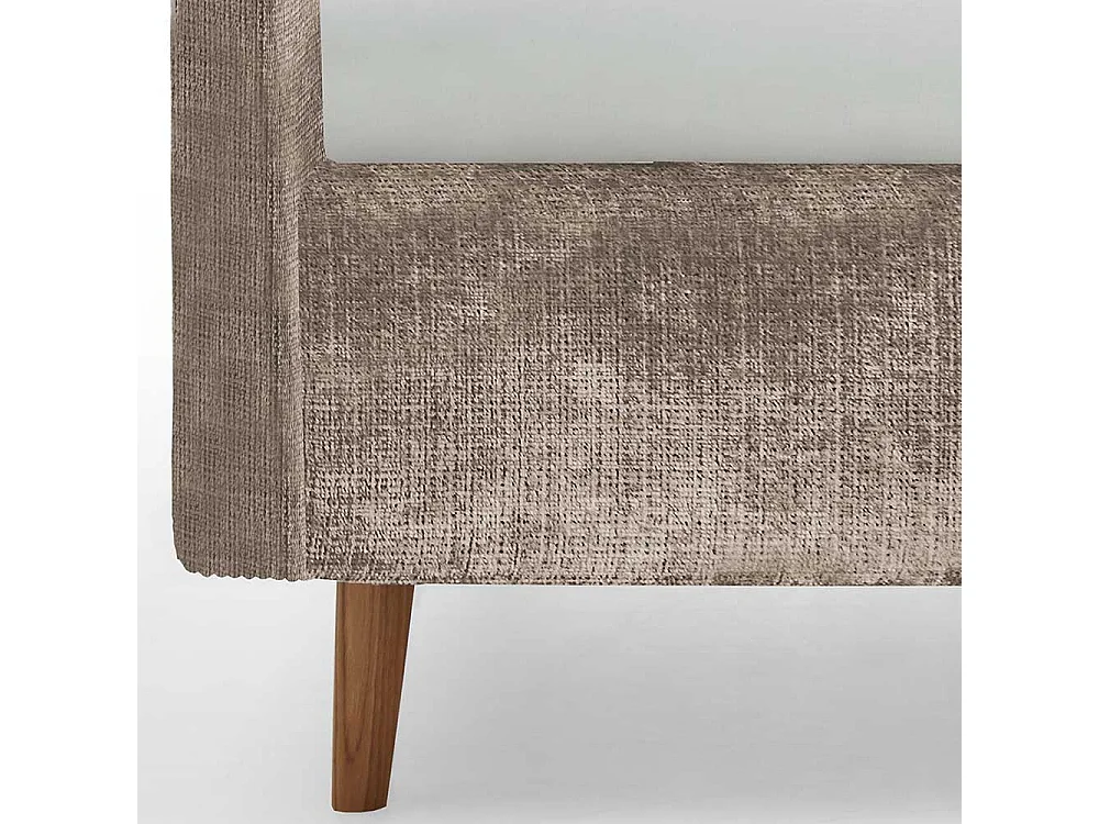 Doppelbettgestell mit Polster in Beige Vierfußgestell aus Holz