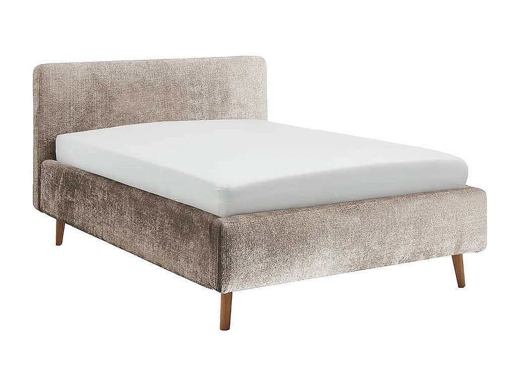 Doppelbettgestell mit Polster in Beige Vierfußgestell aus Holz