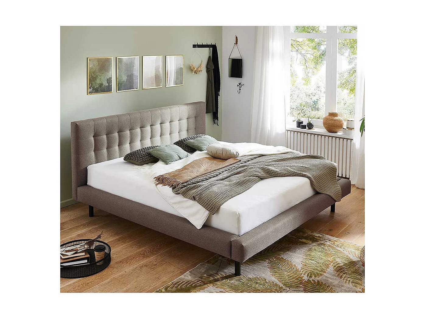 Gepolstertes Bett Stoff Hellbraun 160x200 cm 180x200 cm