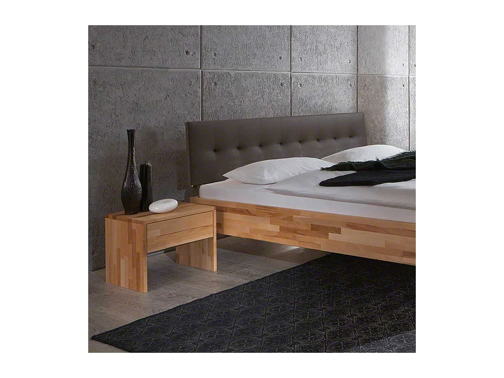 Holzbett mit Nachtkonsole Polsterkopfteil in Dunkelbraun (zweiteilig)