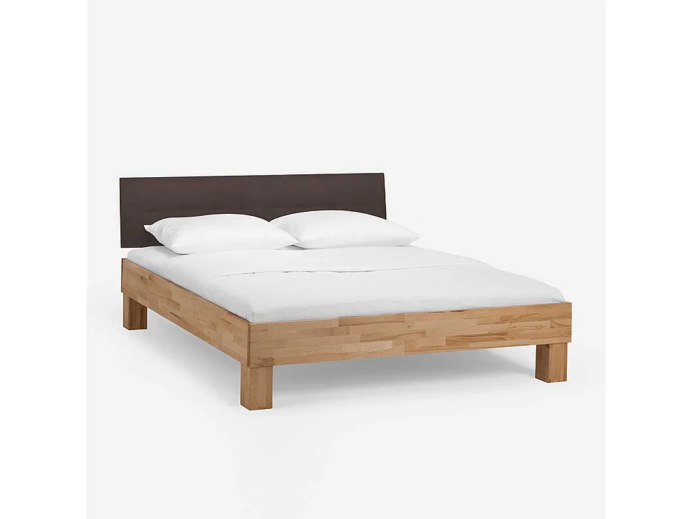 Holzbett mit Nachtkonsole Polsterkopfteil in Dunkelbraun (zweiteilig)