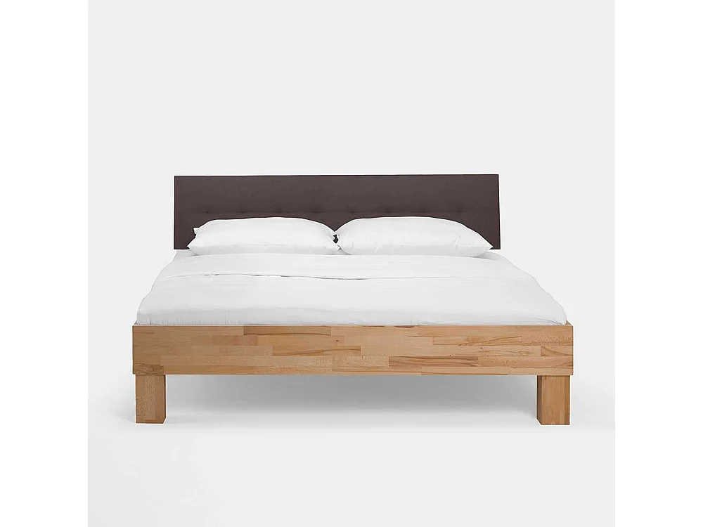 Holzbett mit Nachtkonsole Polsterkopfteil in Dunkelbraun (zweiteilig)