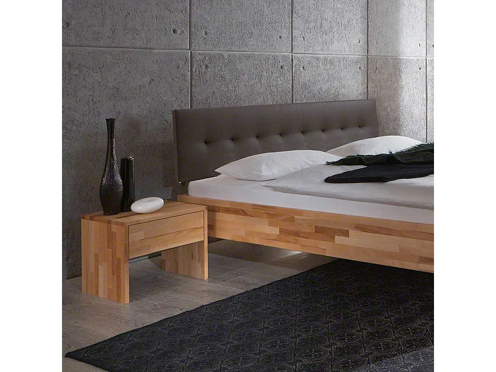 Holzbett mit Nachtkonsole Polsterkopfteil in Dunkelbraun (zweiteilig)