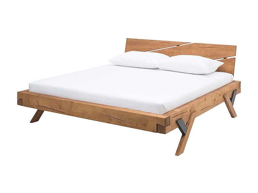 Balkenbett aus Fichte Massivholz Antik Finish