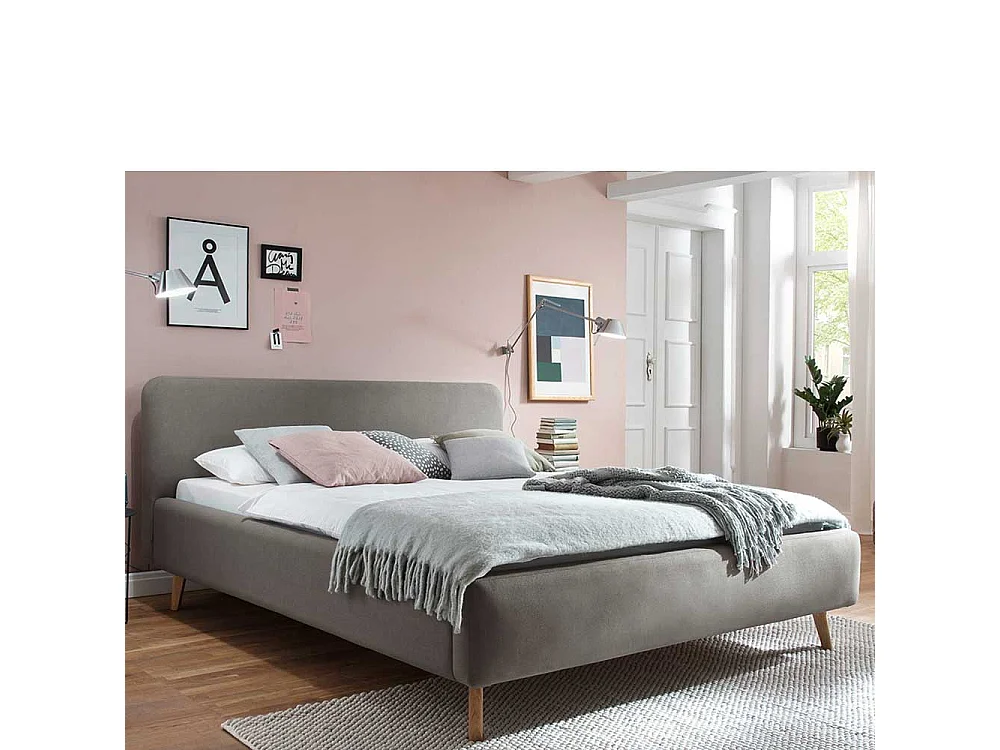 Bettgestell in Taupe Webstoff modern