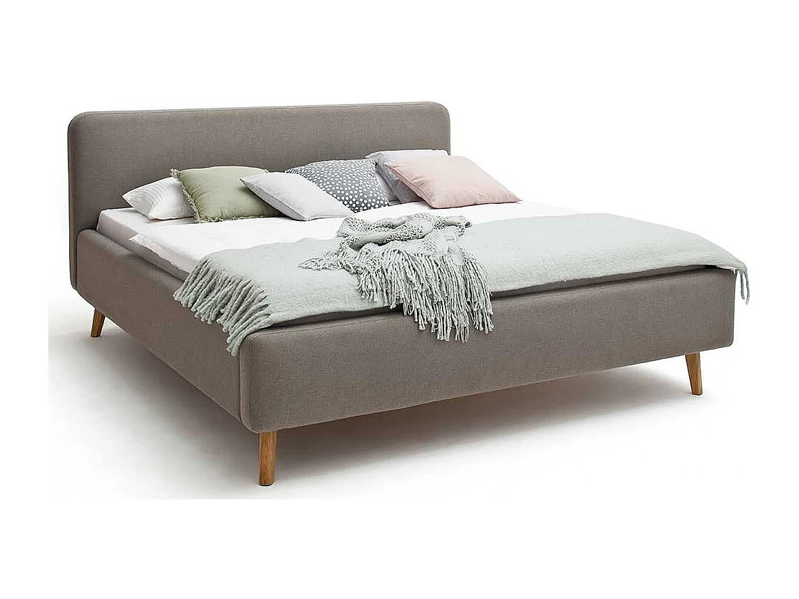 Bettgestell in Taupe Webstoff modern