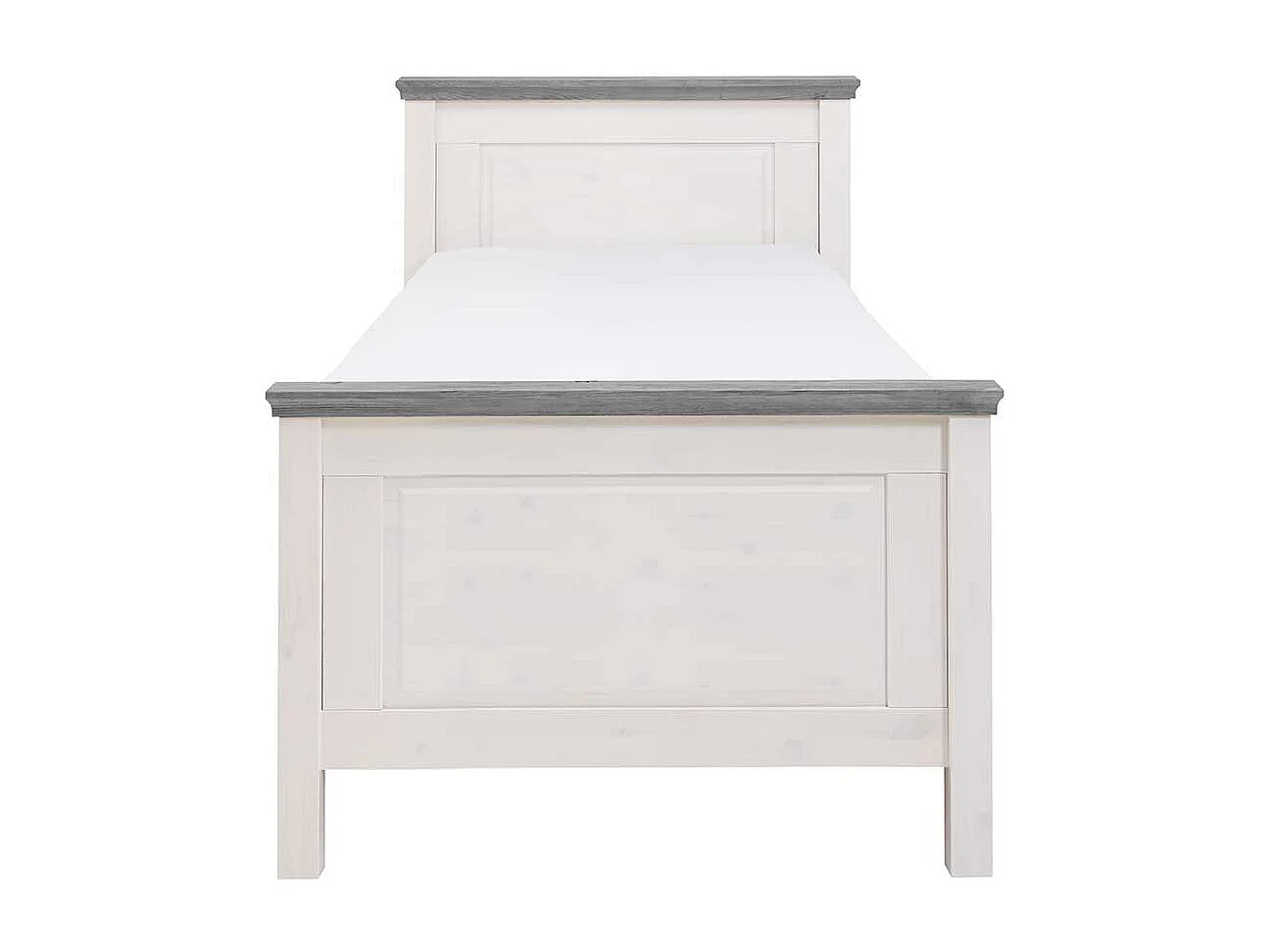 Landhaus Massivholzbett in Weiß Grau Kiefer