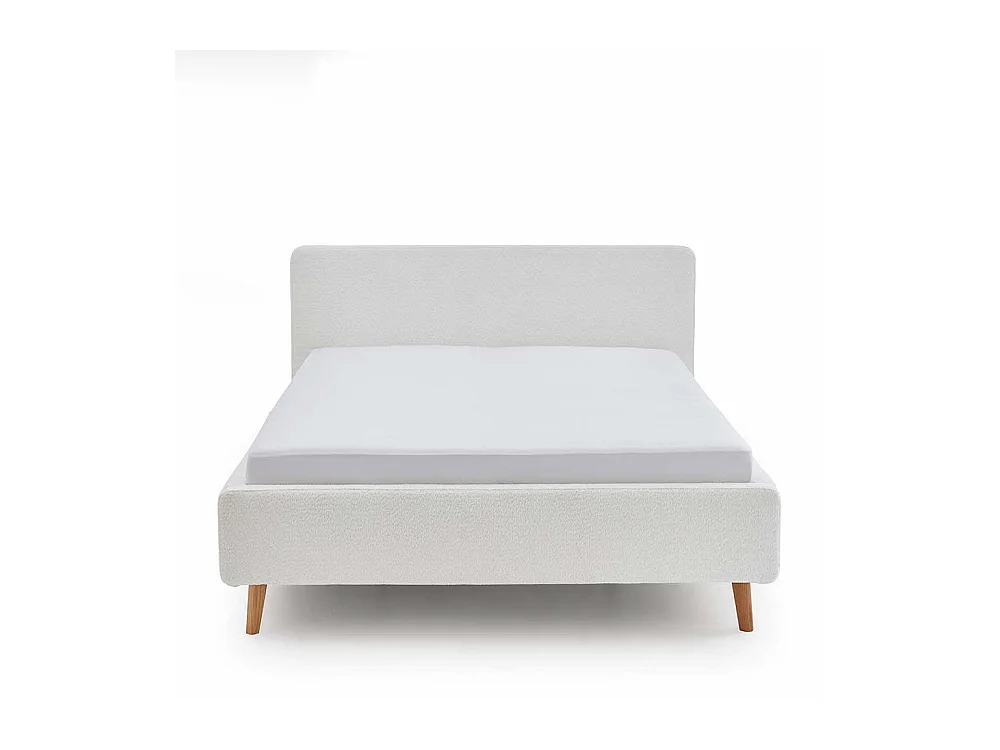 Polsterbett Cremeweiss aus Webplüsch Vierfußgestell aus Holz