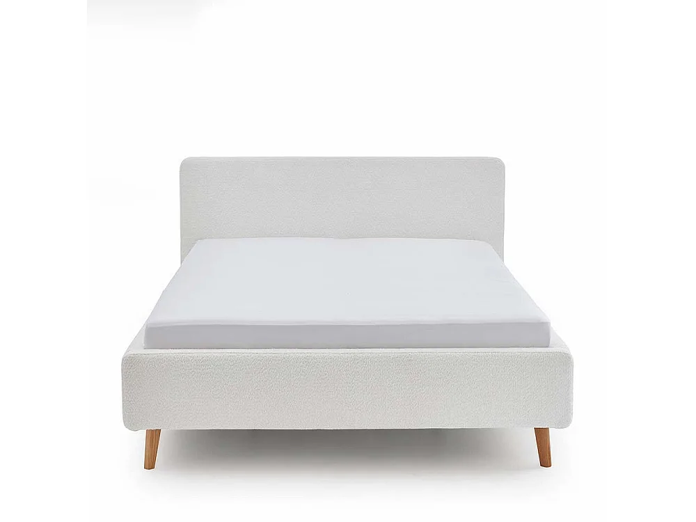 Polsterbett Cremeweiss aus Webplüsch Vierfußgestell aus Holz