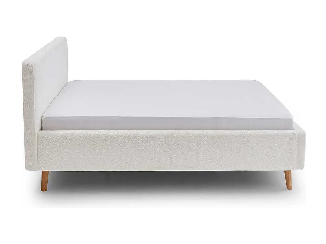 Polsterbett Cremeweiss aus Webplüsch Vierfußgestell aus Holz