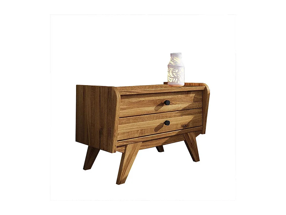 Ehebett aus Wildeiche Massivholz Retrostil (dreiteilig)