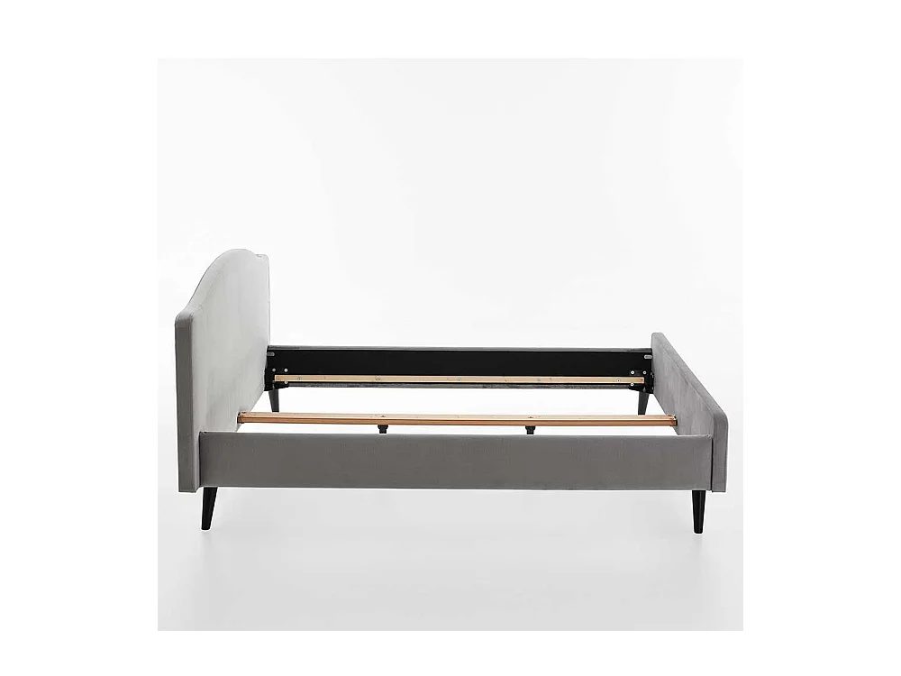 Modernes Polsterbett in Hellgrau Velours Vierfußgestell aus Holz