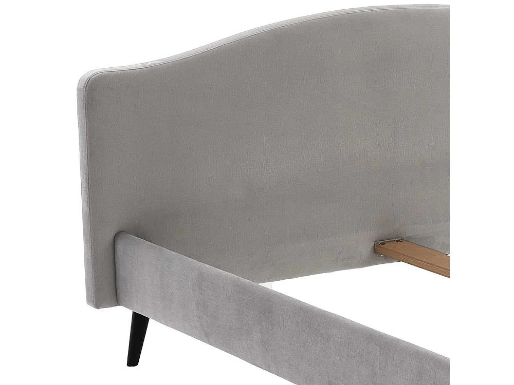 Modernes Polsterbett in Hellgrau Velours Vierfußgestell aus Holz