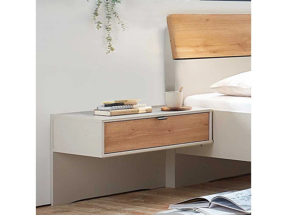 180er Doppel Bett in modernem Design Eiche Bianco und Beige