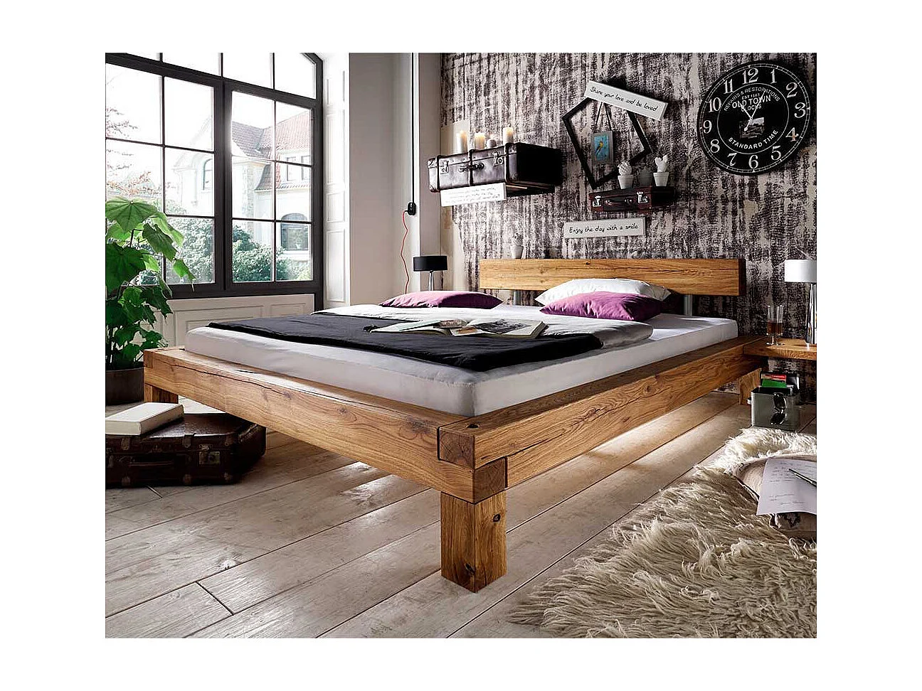Massivholzbett aus Balken Wildeiche