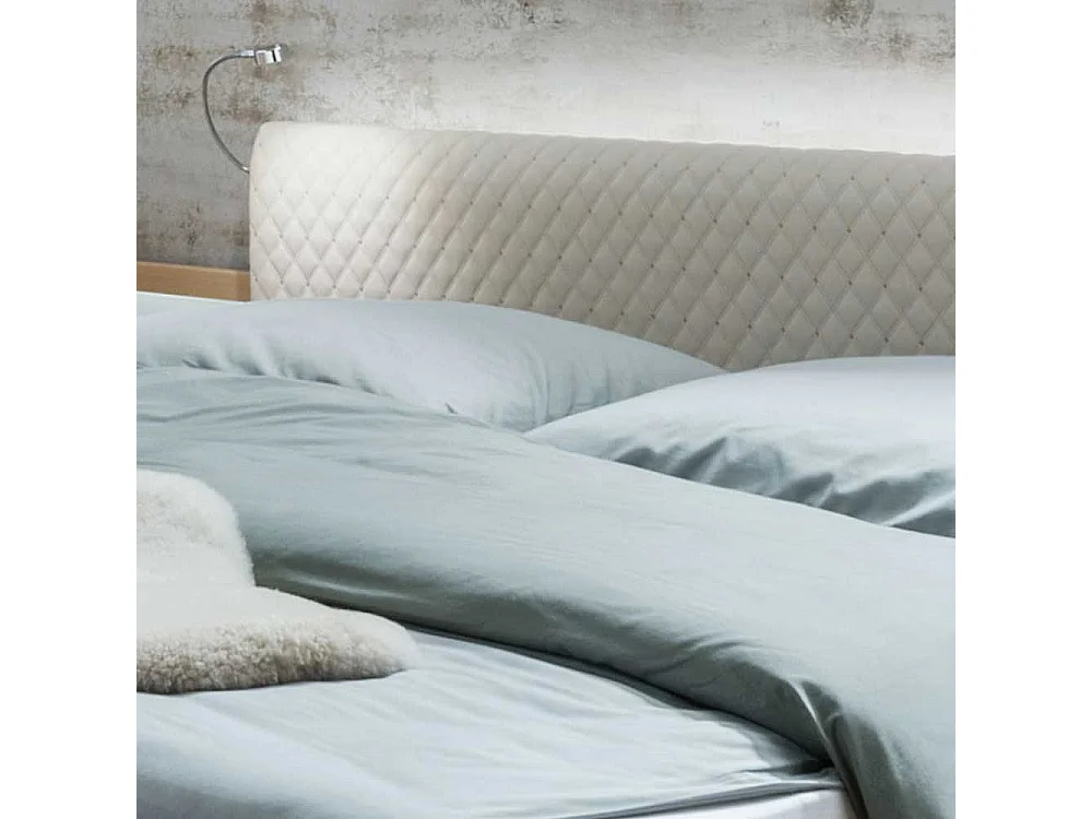Ehebett in Beige und Eiche Bianco LED Beleuchtung