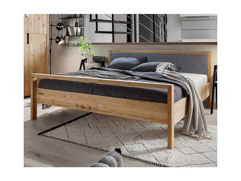 Doppelbett mit Polsterkopfteil in Grau Wildeichefarben