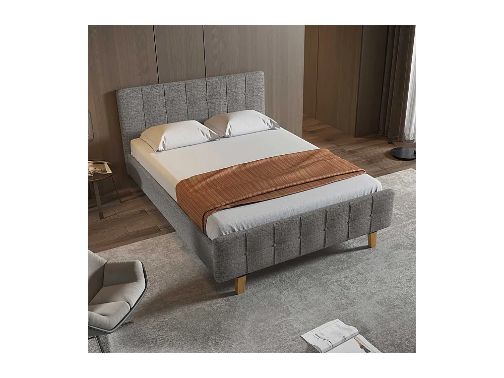 Stoffbett in Grau Webstoff Mittelsteg