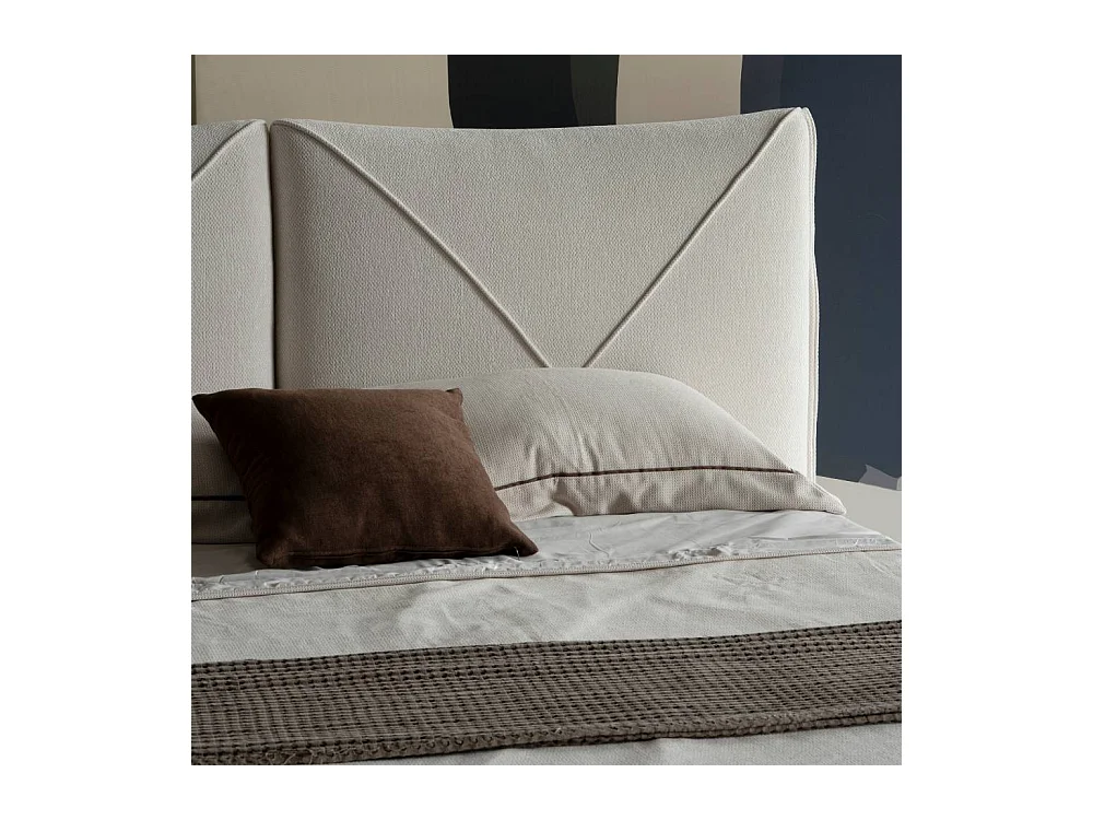 Doppelbett Stoffbett im Skandi Design aus Boucle Stoff