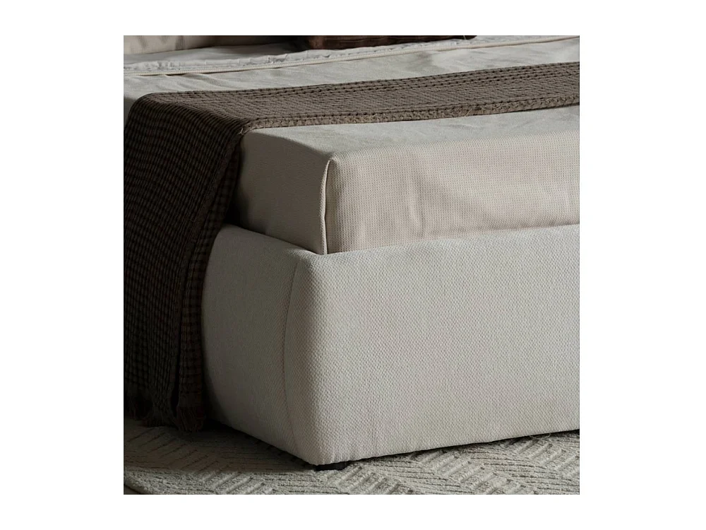 Doppelbett Stoffbett im Skandi Design aus Boucle Stoff