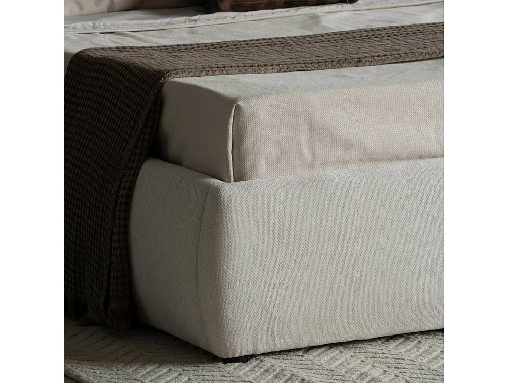 Doppelbett Stoffbett im Skandi Design aus Boucle Stoff