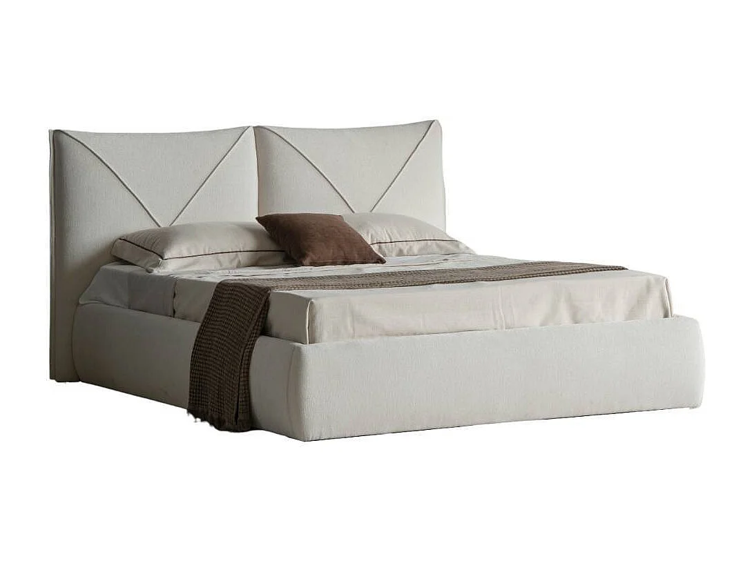 Doppelbett Stoffbett im Skandi Design aus Boucle Stoff