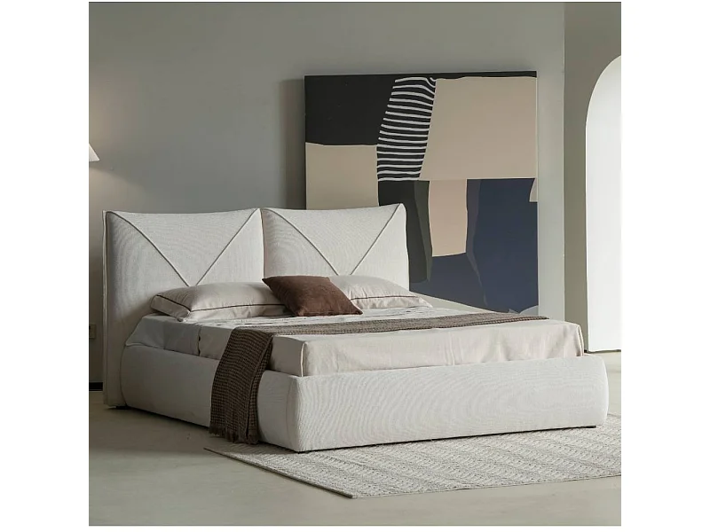 Doppelbett Stoffbett im Skandi Design aus Boucle Stoff