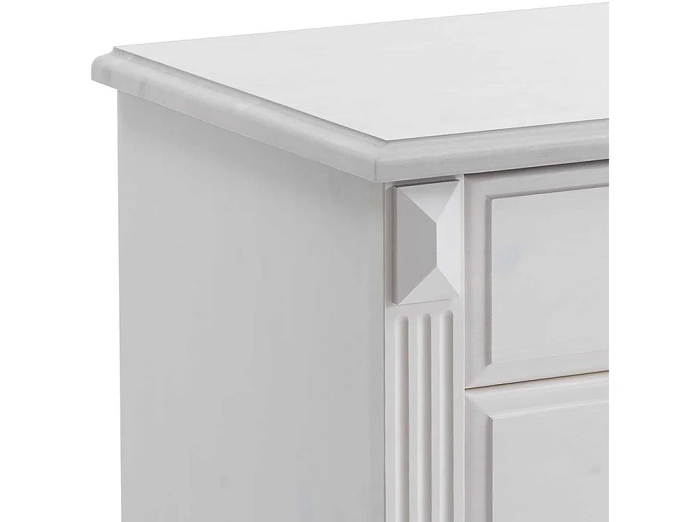 Landhaus Doppelbett in Weiß Kiefer massiv Nachtkonsolen (dreiteilig)