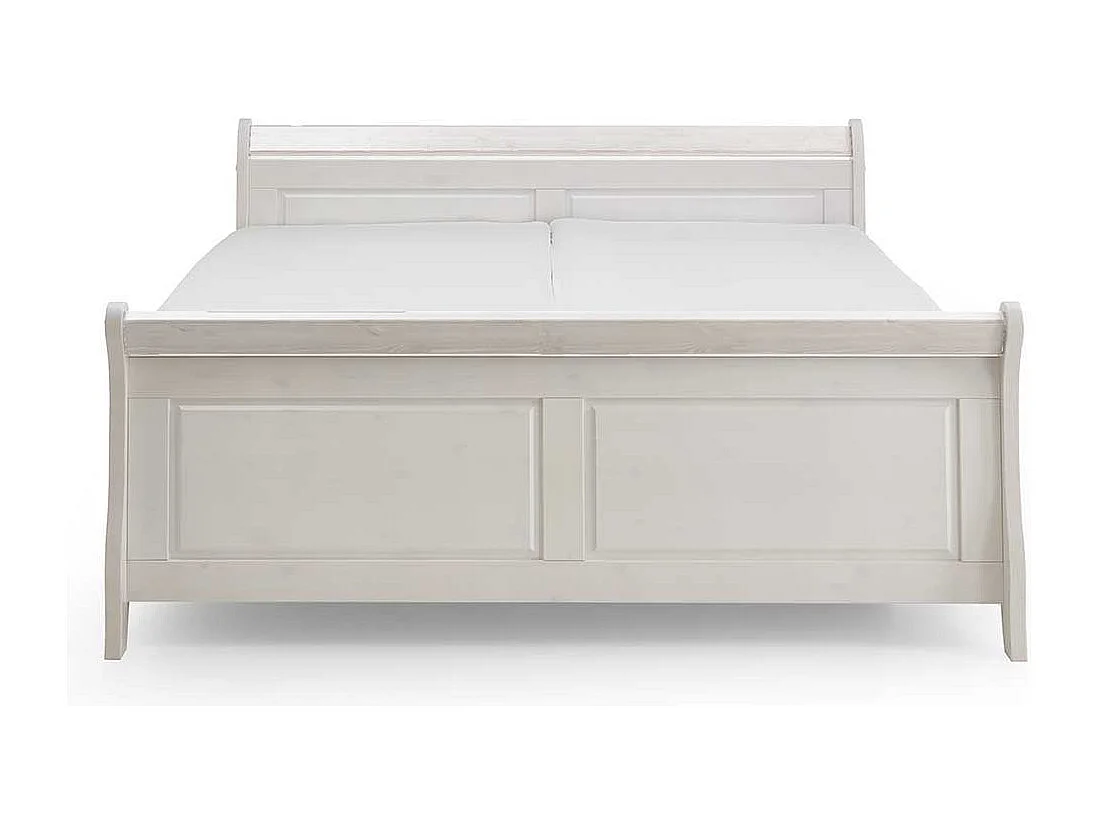 Landhaus Doppelbett in Weiß Kiefer massiv Nachtkonsolen (dreiteilig)