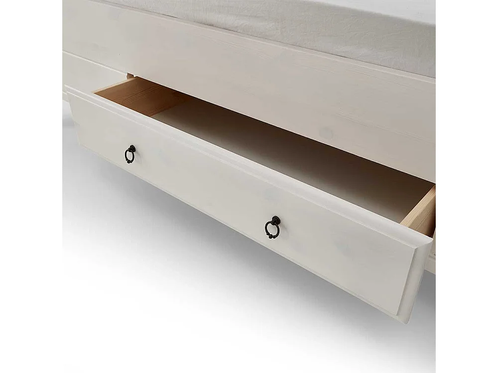 Landhaus Doppelbett in Weiß Kiefer massiv Nachtkonsolen (dreiteilig)