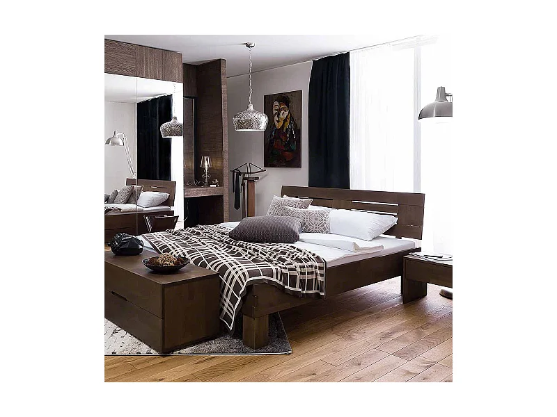 Massivholz Bett in Wengefarben Buche lackiert