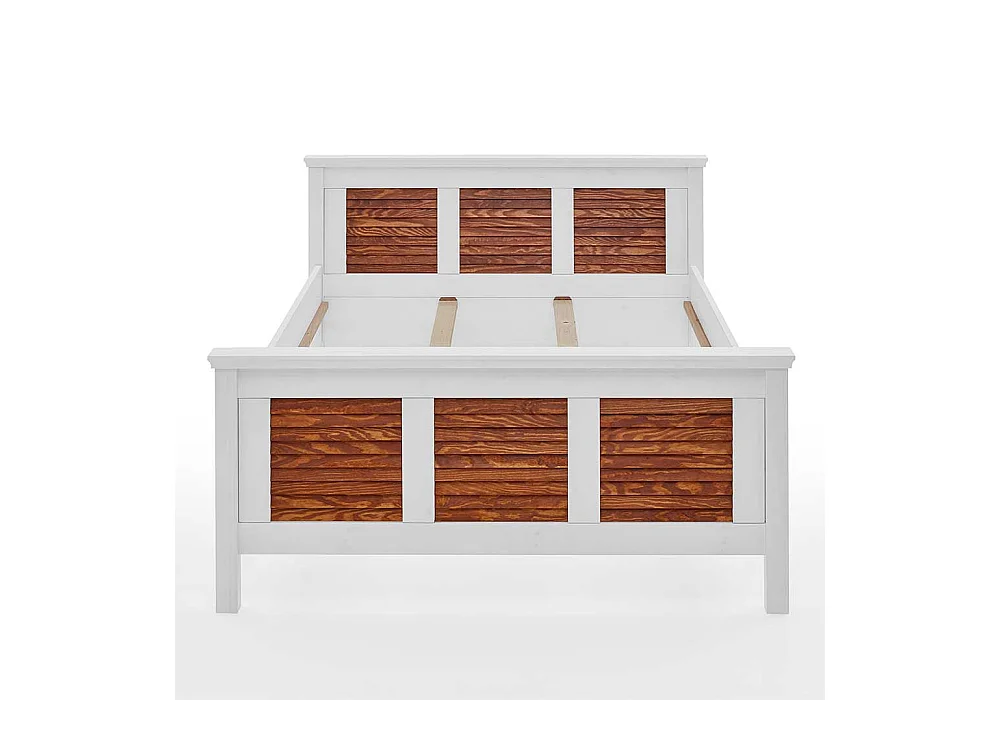 Landhaus Bett Kiefer in Weiß & Bernsteinfarben 53 cm Einstiegshöhe