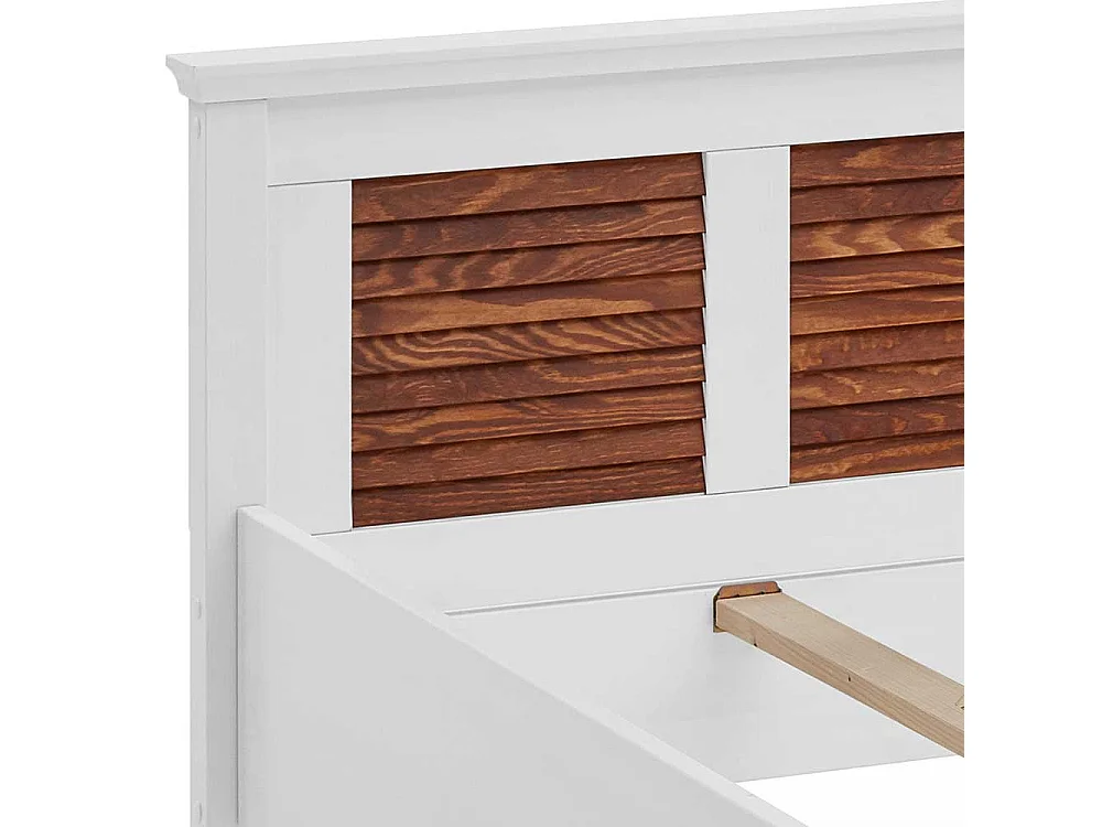 Landhaus Bett Kiefer in Weiß & Bernsteinfarben 53 cm Einstiegshöhe