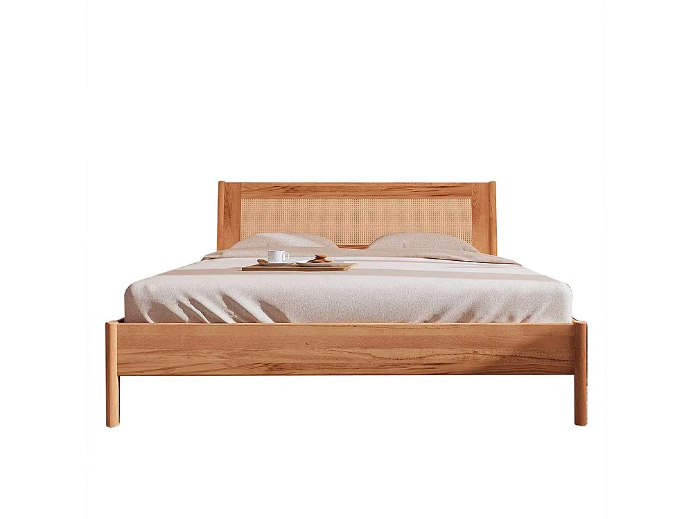 Bett Wildeiche und Rattan 38 cm Einstiegshöhe auch mit Kommoden