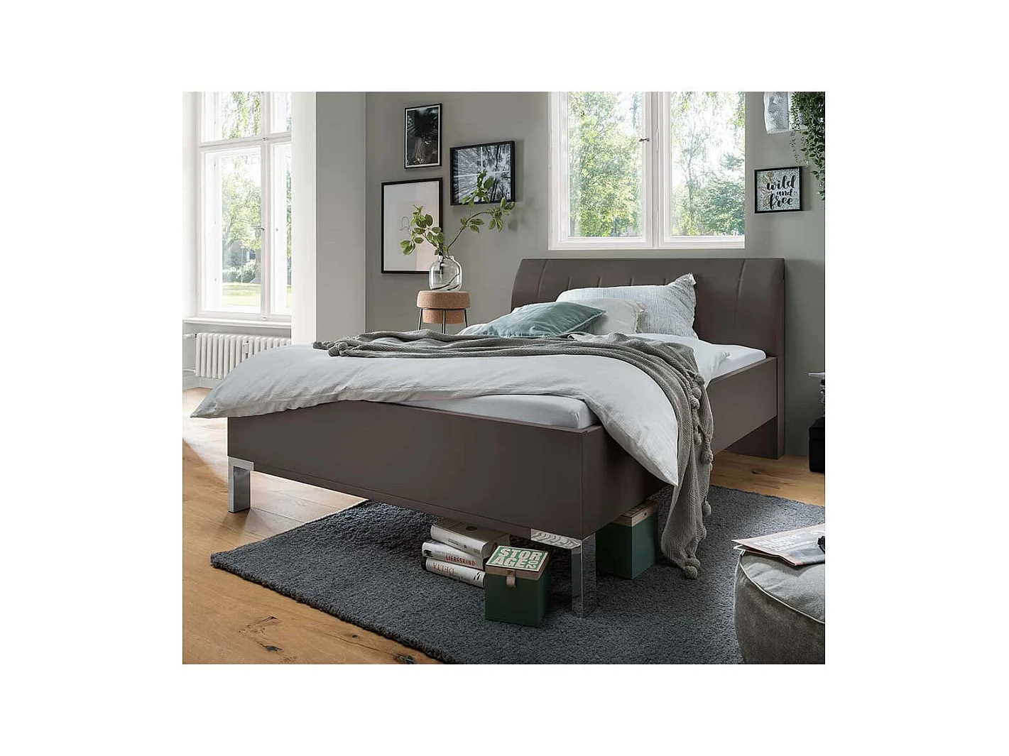 Doppelbett Bettgestell in Braun mit 48 cm Einstiegsh�he