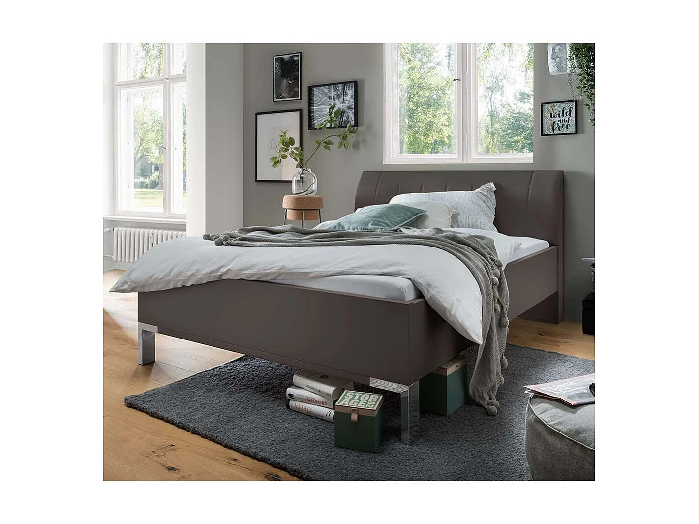 Doppelbett Bettgestell in Braun mit 48 cm Einstiegshöhe