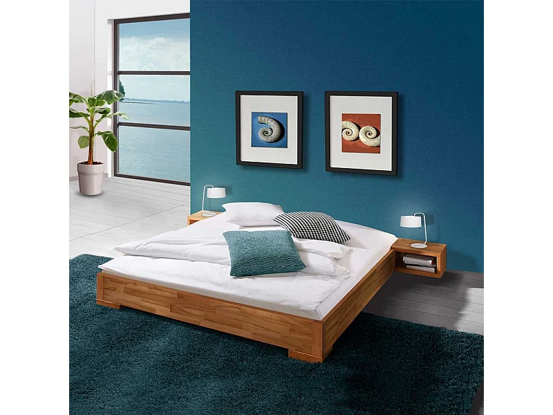 Bett aus Kernbuche Massivholz Nachttisch