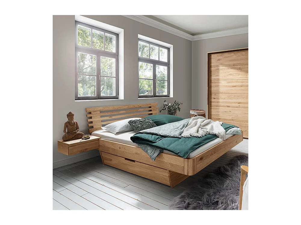 Echtholzbett mit zwei Nachtkommoden Bettkasten (dreiteilig)