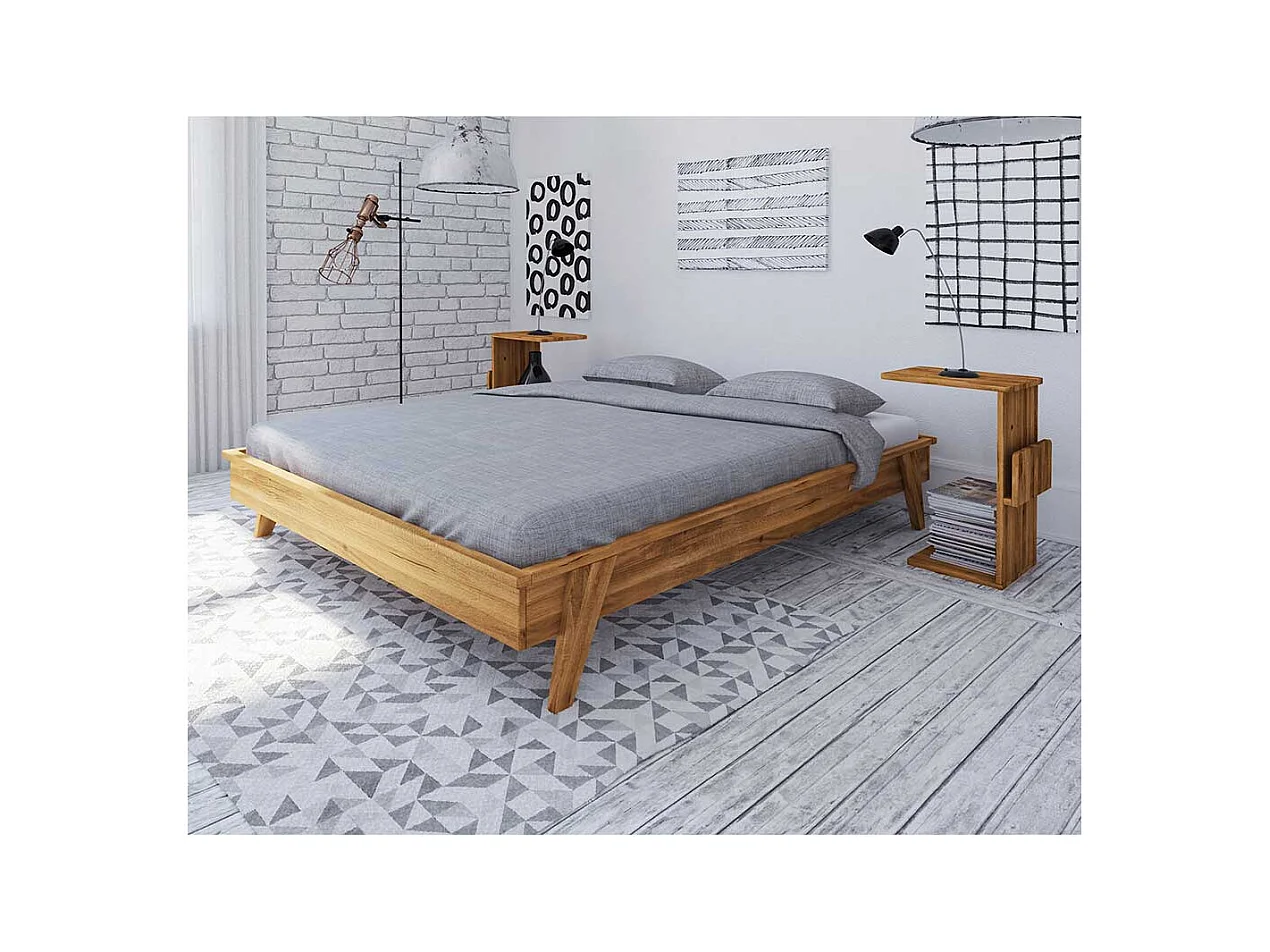 Tiefes Bett aus Wildeiche Massivholz Kopfteil (dreiteilig)