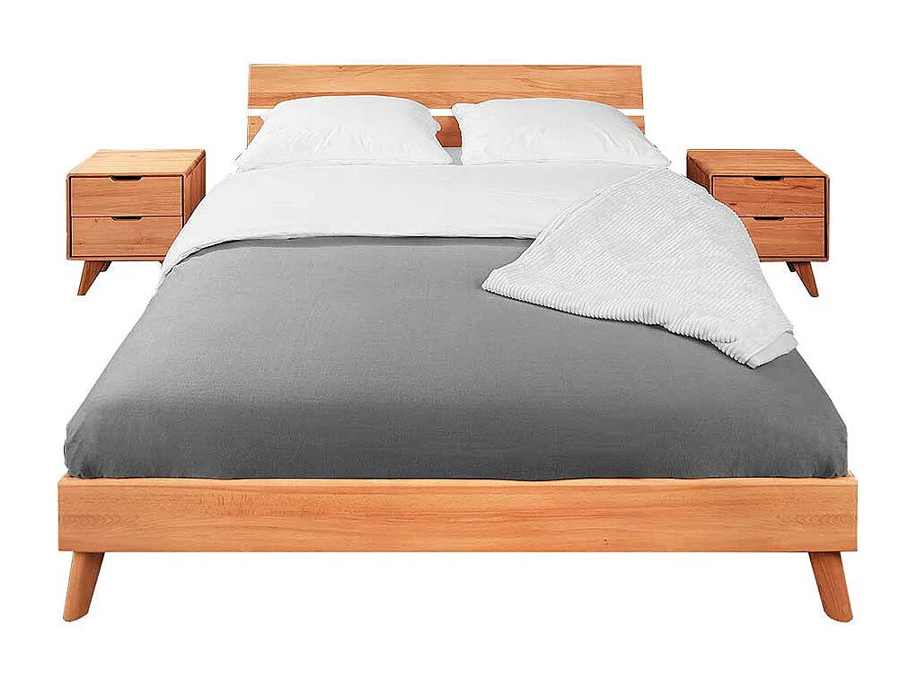 Niedriges Bett aus Kernbuche Massivholz 35 cm Einstiegshöhe (dreiteilig)